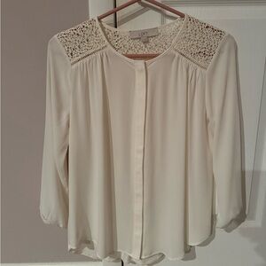 LOFT Women's Ivory Crochet Accent Blouse